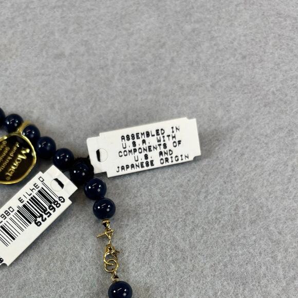 NWT Vtg Monet Navy Blue Glass Beaded Necklace Individually Knotted approx 24" - Picture 6 of 7